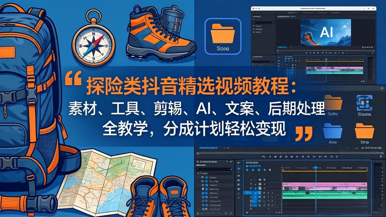 探险类抖音精选视频教程：素材、工具、剪辑、AI、文案、后期处理全教学，分成计划轻松变现 - 雷宸资源库|雷宸资源库