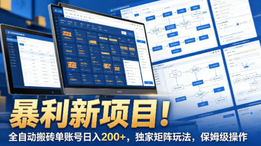 暴利新项目！全自动搬砖单账号日入200+，独家矩阵玩法，保姆级操作【揭秘】|雷宸资源库