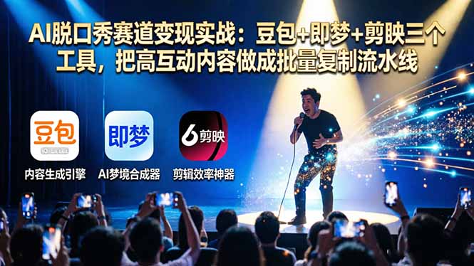 AI脱口秀赛道变现实战：豆包+即梦+剪映三个工具，把高互动内容做成批量复制流水线|雷宸资源库