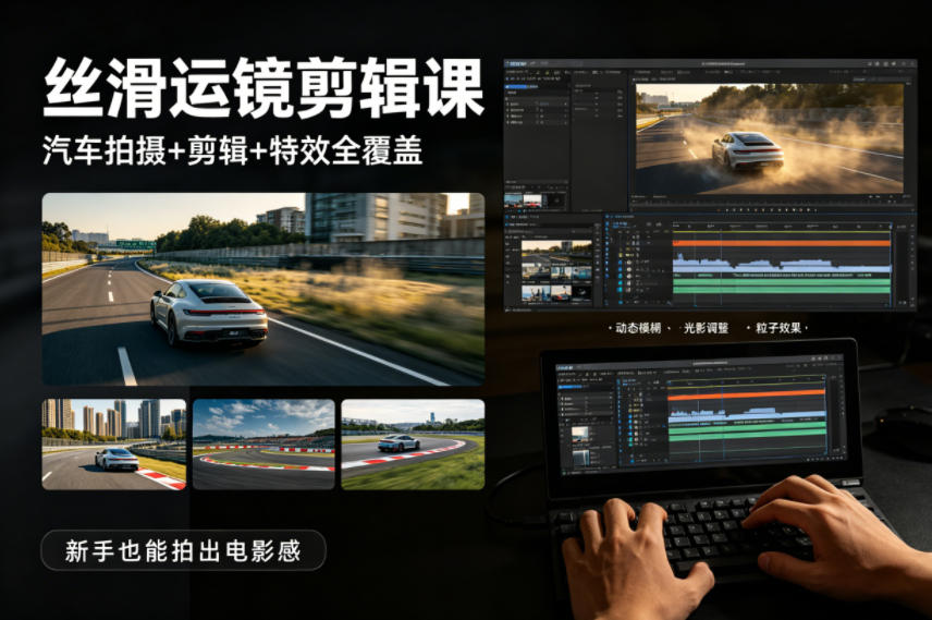 大叔丝滑运镜剪辑课，汽车拍摄+剪辑+特效全覆盖，新手也能拍出电影感|雷宸资源库