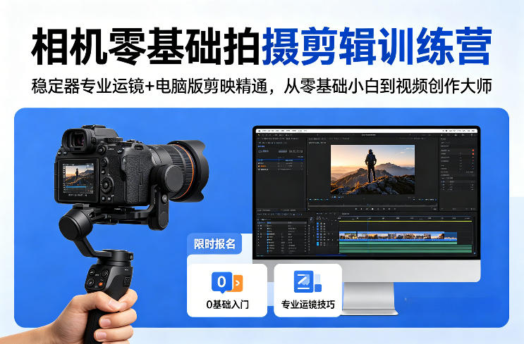 相机零基础拍摄剪辑训练营：稳定器专业运镜+电脑版剪映精通，从零基础小白到视频创作大师 - 雷宸资源库|雷宸资源库