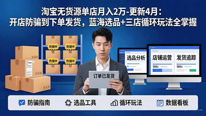 淘宝无货源5.0单店月入2万-更新4月：开店防骗到下单发货，蓝海选品+三店循环玩法全掌握|雷宸资源库