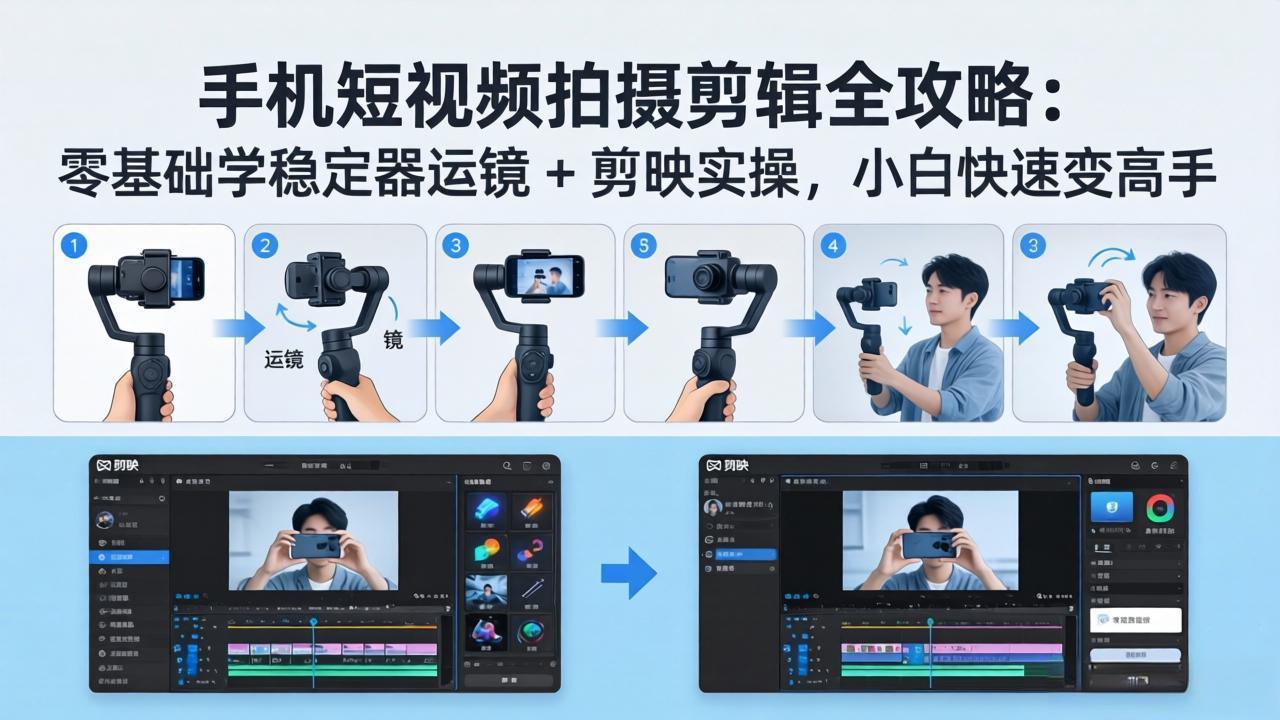 手机短视频拍摄剪辑全攻略：零基础学稳定器运镜 + 剪映实操，小白快速变高手|雷宸资源库