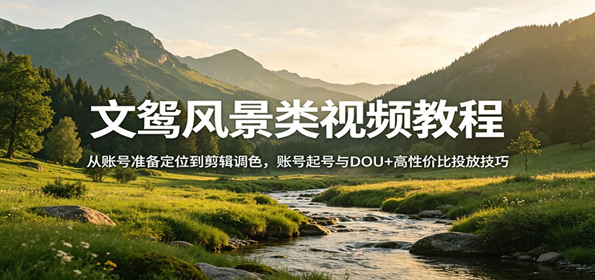 文鸳风景类视频教程：从账号准备定位到剪辑调色，账号起号与DOU+高性价比投放技巧 - 雷宸资源库|雷宸资源库