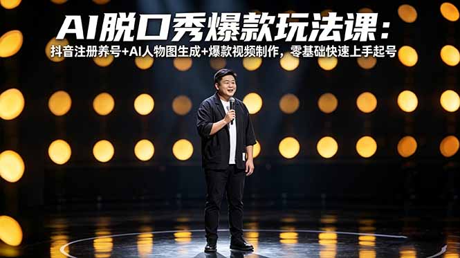 AI脱口秀爆款玩法课：抖音注册养号+AI人物图生成+爆款视频制作，零基础快速上手起号 - 雷宸资源库|雷宸资源库