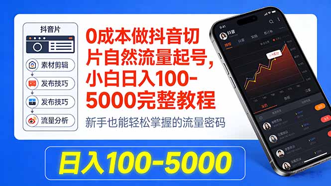 0成本做抖音切片自然流量起号，小白日入100-5000完整教程|雷宸资源库