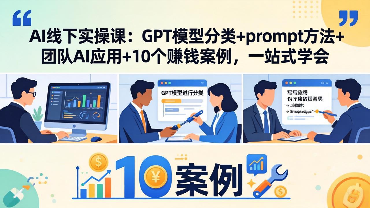 AI线下实操课：GPT模型分类+prompt方法+团队AI应用+10个赚钱案例，一站式学会|雷宸资源库