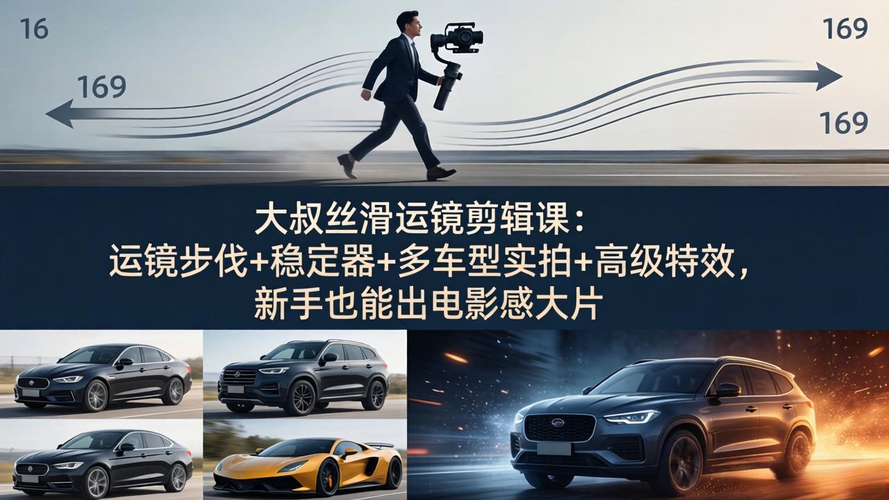 大叔丝滑运镜剪辑课：运镜步伐+稳定器+多车型实拍+高级特效，新手也能出电影感大片|雷宸资源库