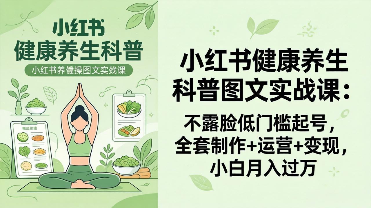 2026小红书健康养生科普图文实战课：不露脸低门槛起号，全套制作+运营+变现，小白月入过万|雷宸资源库