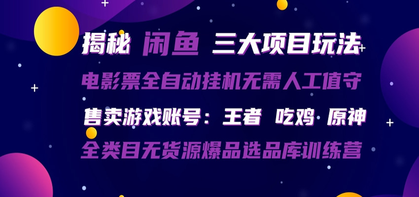 闲鱼三种玩法 全自动电影票 售卖游戏账号 爆品选品库训练营|雷宸资源库