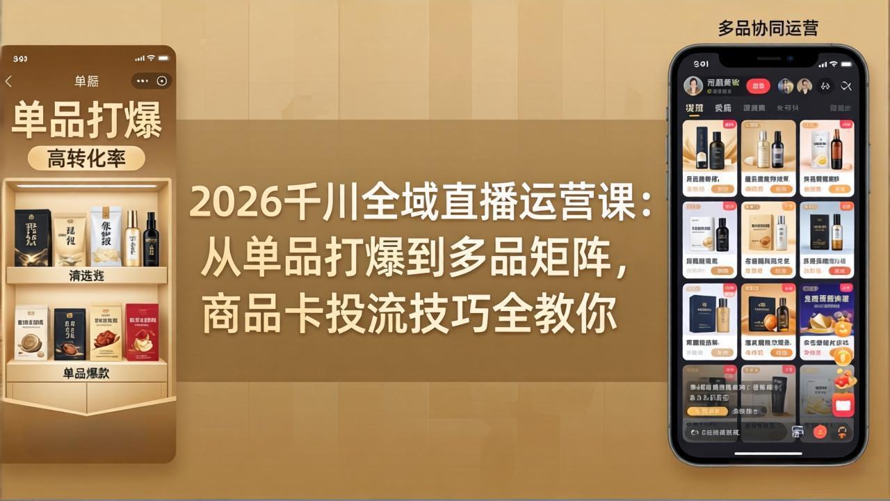 2026千川全域直播运营课：从单品打爆到多品矩阵，商品卡投流技巧全教你|雷宸资源库