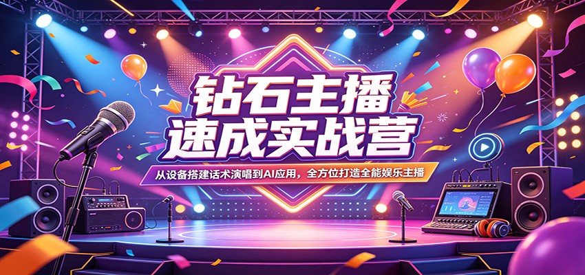 钻石主播速成实战营：从设备搭建话术演唱到AI应用，全方位打造全能娱乐主播|雷宸资源库