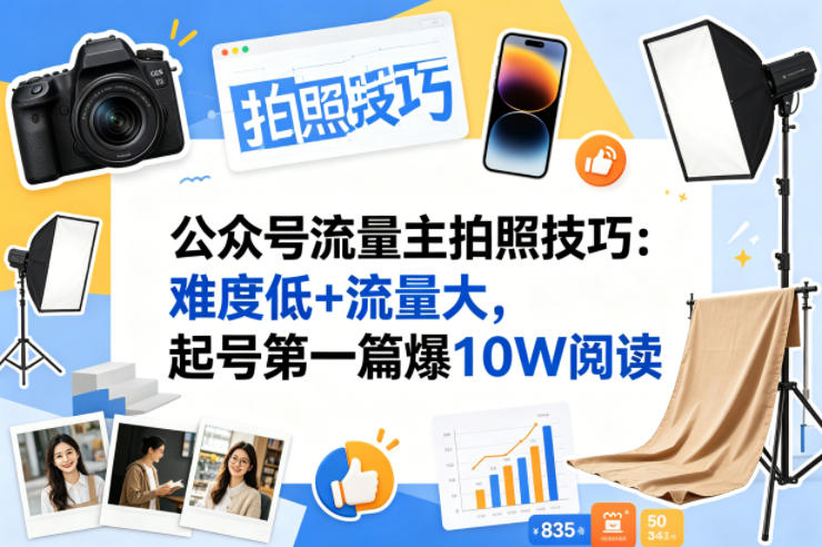 公众号流量主之拍照技巧赛道，难度低+流量大，起号第一篇就爆了10w阅读|雷宸资源库