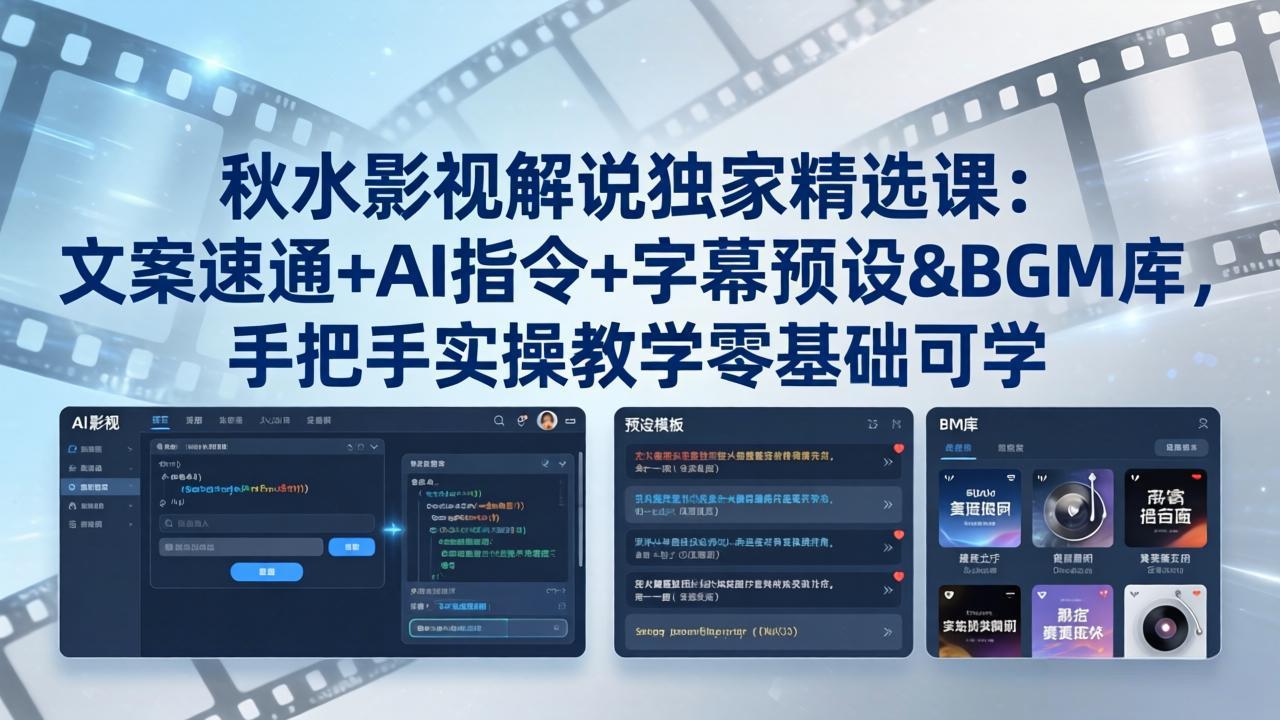 秋水影视解说独家精选课：文案速通+AI指令+字幕预设+BGM库，手把手实操教学零基础可学|雷宸资源库