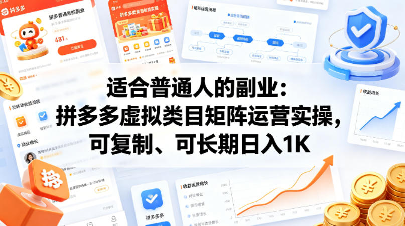 适合普通人的副业：拼多多虚拟类目矩阵运营实操，可复制、可长期日入1K【揭秘】|雷宸资源库