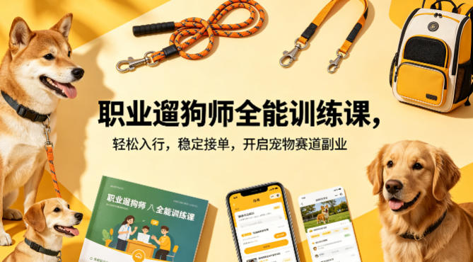 职业遛狗师全能训练课，轻松入行，稳定接单，开启宠物赛道副业|雷宸资源库