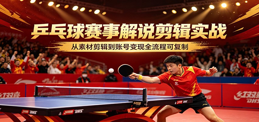 乒乓球赛事解说剪辑实战，从素材剪辑到账号变现全流程可复制|雷宸资源库