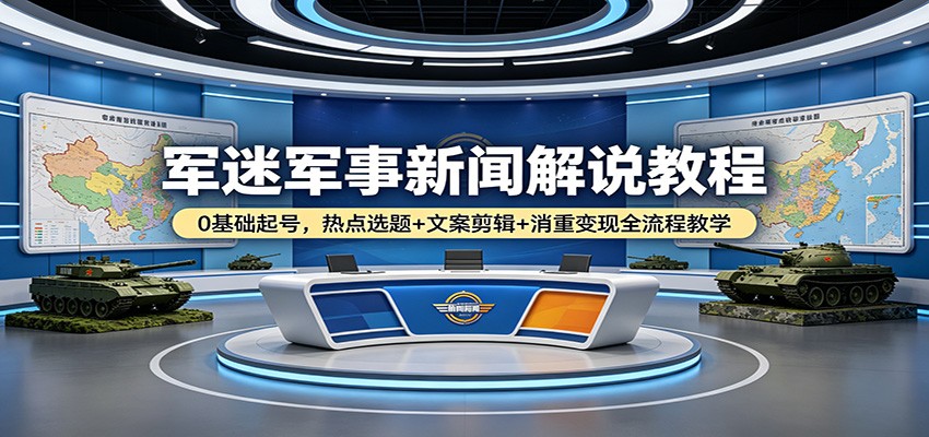 军迷军事新闻解说教程：0基础起号，热点选题+文案剪辑+消重变现全流程教学|雷宸资源库