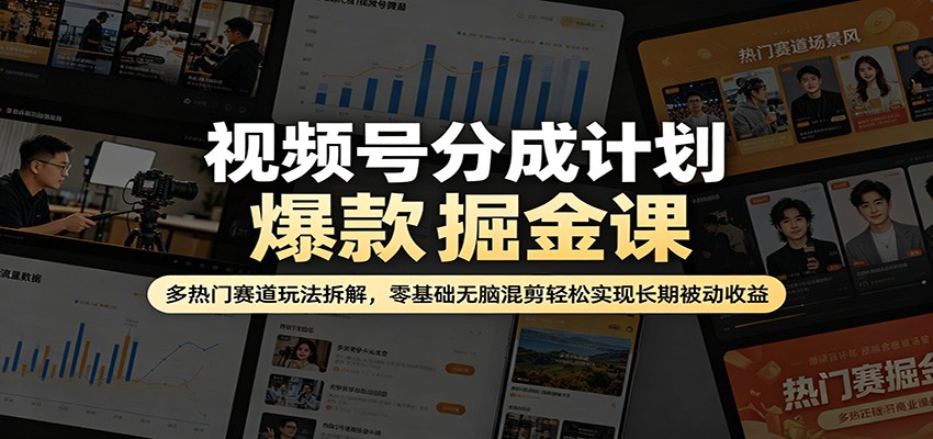 视频号分成计划爆款掘金课：多热门赛道玩法拆解，零基础无脑混剪轻松实现长期被动收益|雷宸资源库