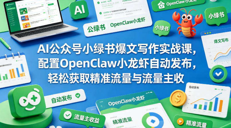 AI公众号小绿书爆文写作实战课，配置OpenClaw小龙虾自动发布，轻松获取精准流量与流量主收益|雷宸资源库