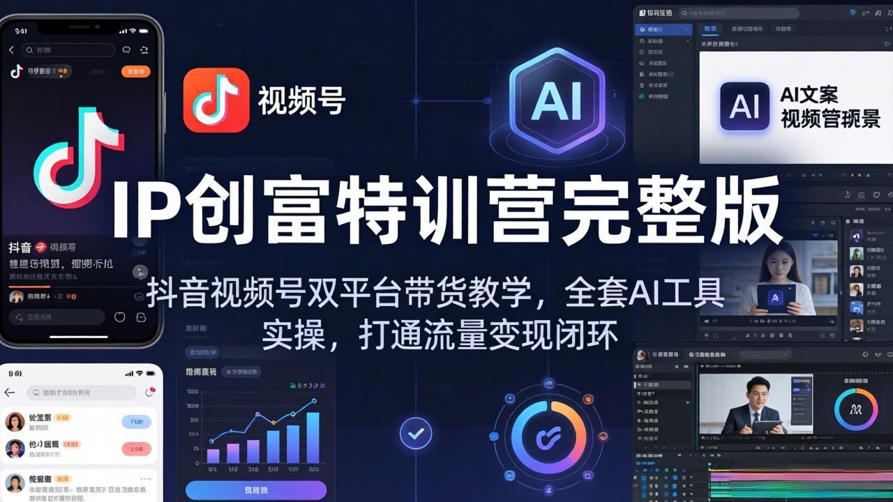IP创富特训营完整版：抖音视频号双平台带货教学，全套AI工具实操，打通流量变现闭环|雷宸资源库