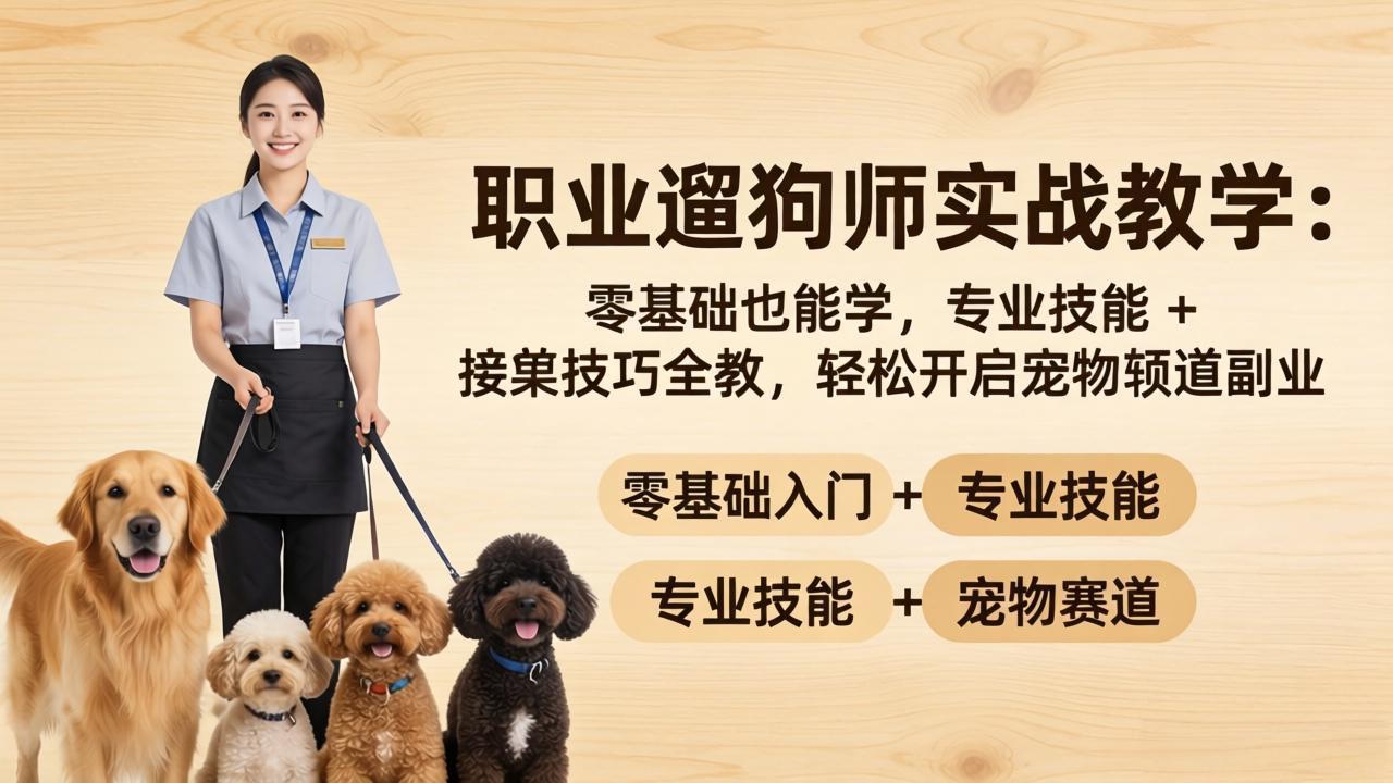 职业遛狗师实战教学：零基础也能学，专业技能 + 接单技巧全教，轻松开启宠物赛道副业|雷宸资源库
